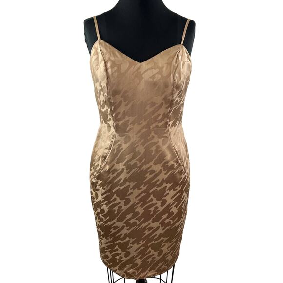 VINTAGE d'ore By Della Roufogali Gold Print Princess Seam Silk Mini Dress Size 6 - Picture 1 of 7